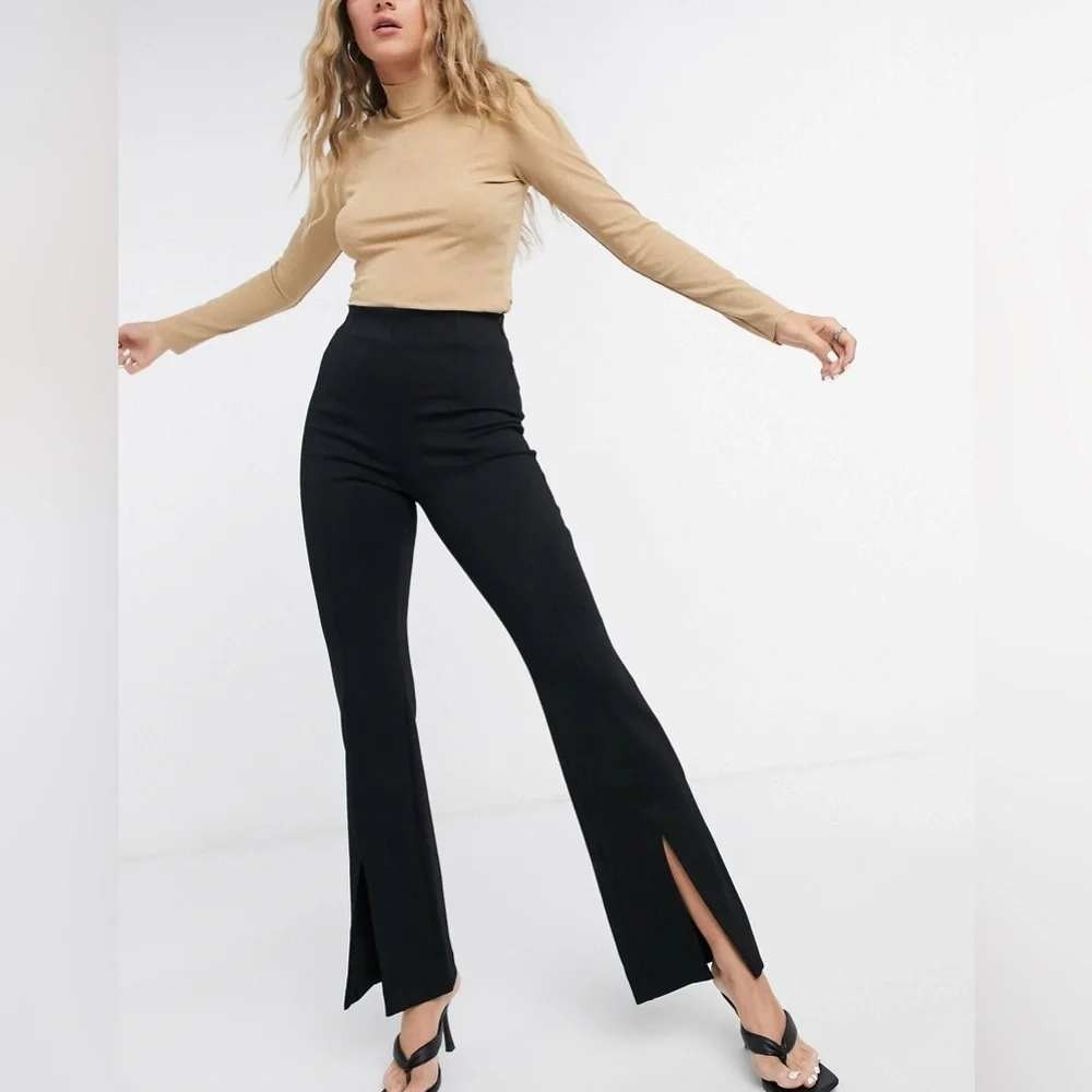 & Other Stories Trousers Womens Size 12 Black Front Slit Kick Flare Career Pants